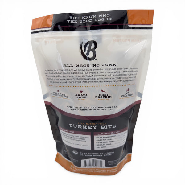 Turkey dog treat package with visible branding and text on a white background